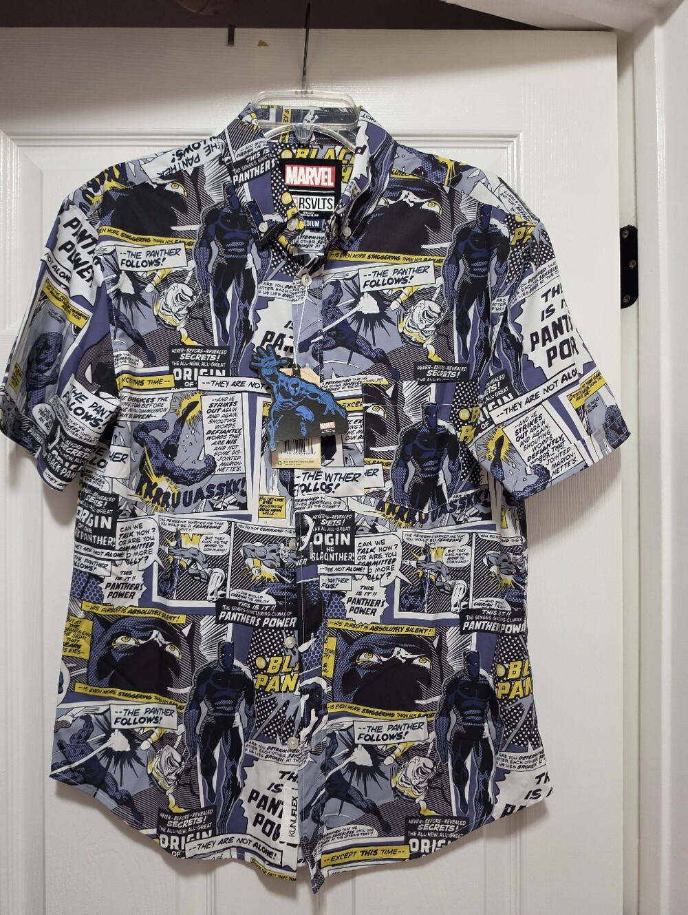 RSVLTS Marvel Black Panther Comic-Print Short-Sleeve Shirt - Black/Gray/Yellow
